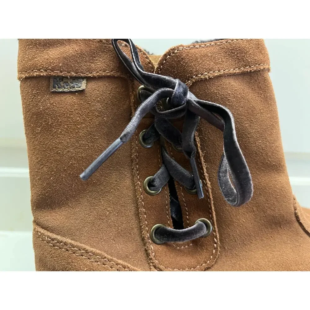 Keds Women's Brown Suede Leather Ankle Bootie 7.5 Fall Winter Casual Rubber Sole